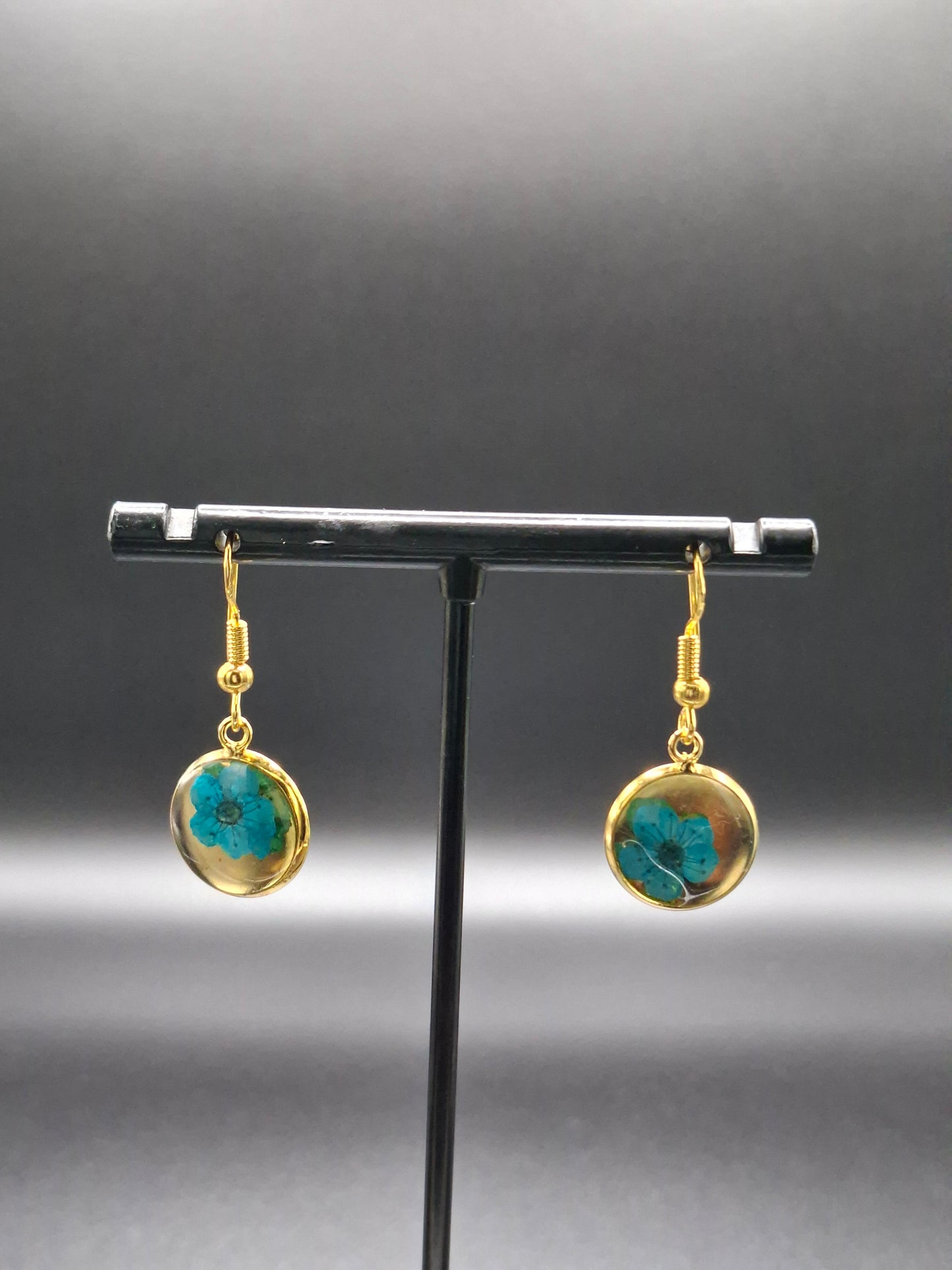 Teal color flower earrings small