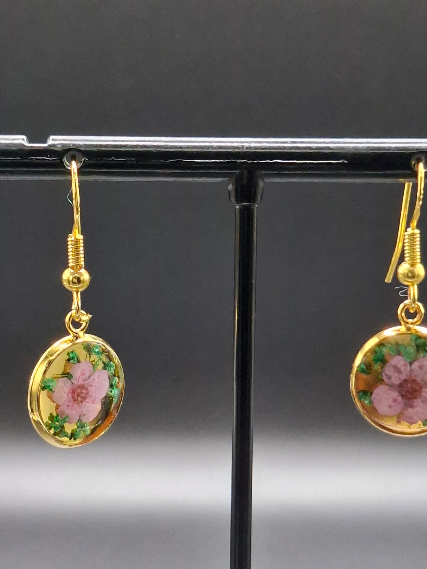 Little pink and green flower earrings