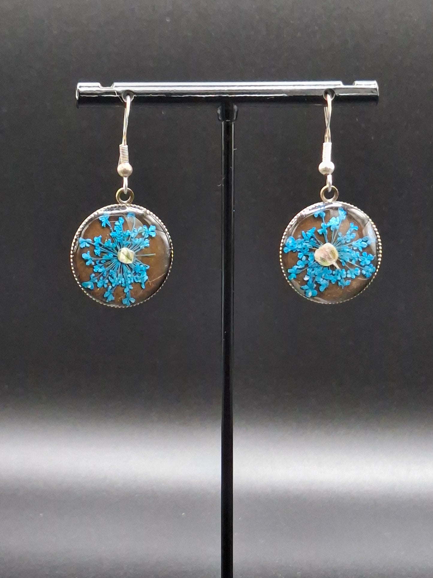Real Blue teal flower earrings