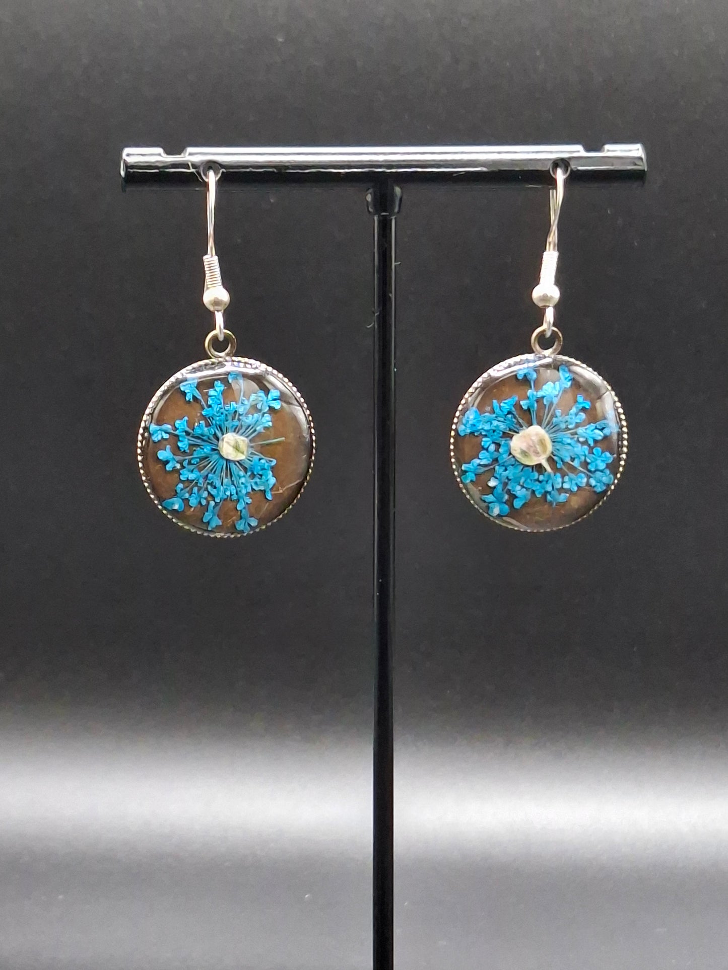 Real Blue teal flower earrings