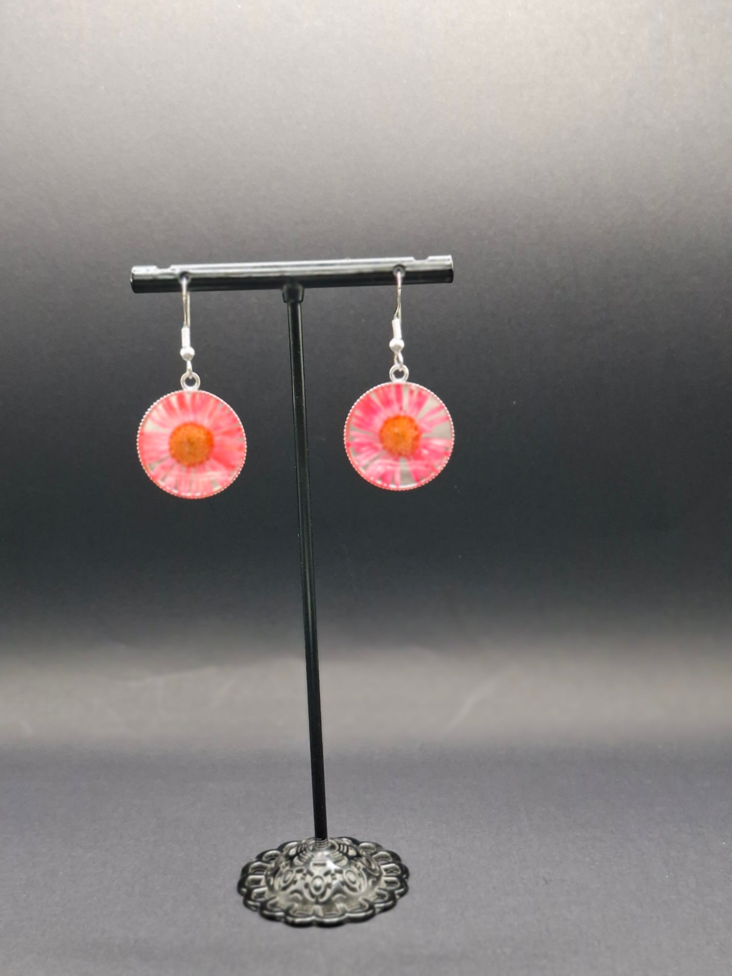 Real flower earrings coral colour