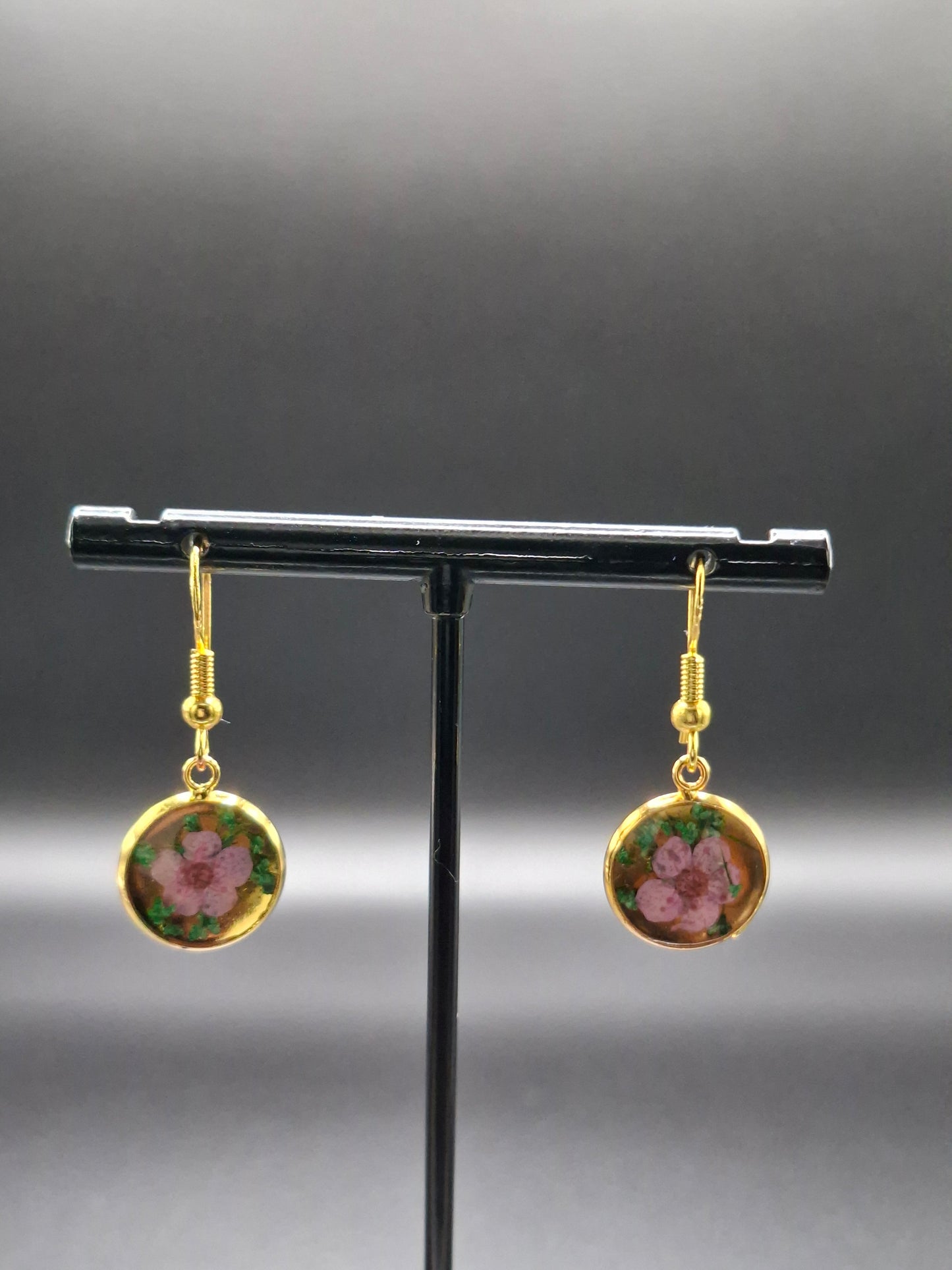 Little pink and green flower earrings